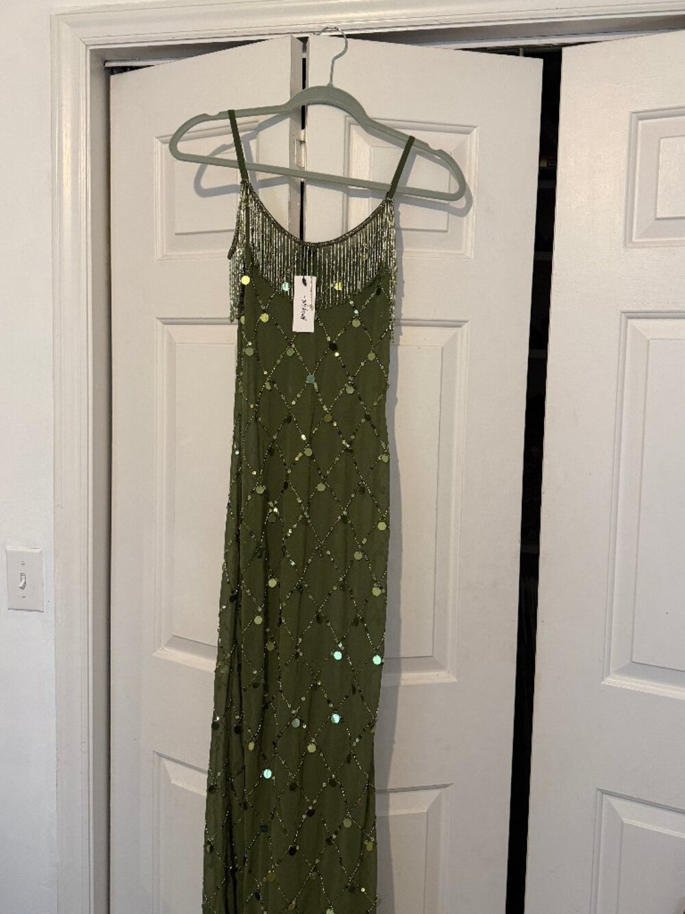NWT Nasty Gal Women's Coin and Tassel Embellished Maxi Dress olive green - Picture 1 of 4